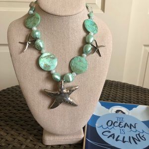 Chunky Starfish Silver Plated & Green Necklace